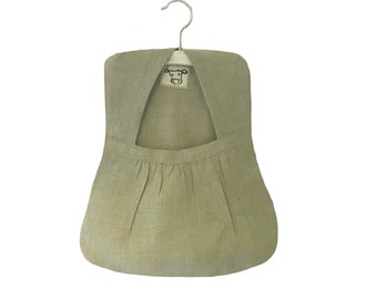 Sweet Little Dolly Peg Bags made from Natural, Undyed Linen with Plain or Patterned Trim.