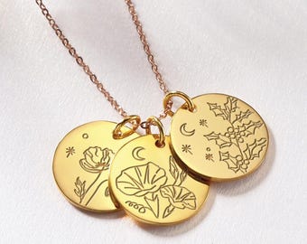 Mom Necklace Flower, Multiple Birth Flower Necklace, Combined Birth Flower Necklace, Jewelry For Mom, Personalized Mom Gift