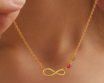 Collier mère fille avec pierre de naissance, collier pour maman de 2 enfants, bijoux mère fille, cadeau de Noël pour maman, cadeau mère de Noël