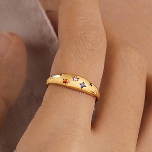 Mom Ring With Kids Birthstones, Family Birthstone Ring, Chunky Birthstone Ring, Multiple Birthstone Jewelry, Custom Presents For Mom
