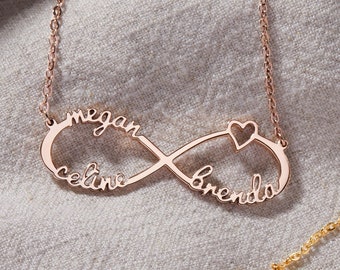 Collar de madre con nombres de niños, collar de nombre infinito, collar de madre de 3, collar infinito con nombres, joyería del día de las madres para mamá