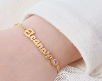 Baby naam armband, birthstone armband kinderen, baby verjaardag cadeau, aangepaste kid armband, kind cadeau, kind sieraden cadeau, klein meisje sieraden