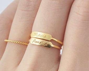 Name Ring Stackable Name Rings Birthday Gift For Mom Etsy