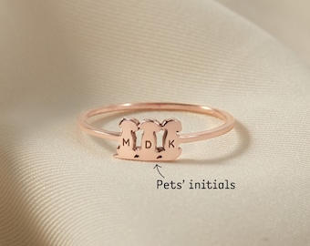 Custom Dog Cat Ring, TINY Pet Lover Ring, Engraved Pets Initials, Dog Mom Gifts, Cat Lover Mothers Day Gift, Pet Mom Gift, Gift For Cat Lady