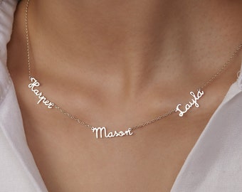 Personalized Dangle Drop Shape Engraved 3 Name Necklace \u2013 Custom Family Pendant