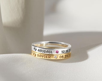 New Mom Gifts, First Time Mother&#39;s Day Gift, New Mom Ring, Baby Shower Gift, Baby Stats Ring, New Mom Jewelry, Push Present For New Mom