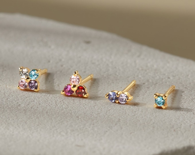 Birthstone Earrings, Kids Birthstone Earrings, Earrings For Mom, Multiple Birthstone Jewelry, Dainty Birthstone Earrings