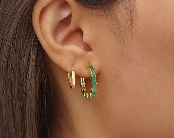 Green Onyx Hoop Earrings, Open Hoop Earrings, Dainty Hoop Earrings, Gemstone Jewelry for Women, Best Friend Gift, Gift for Her