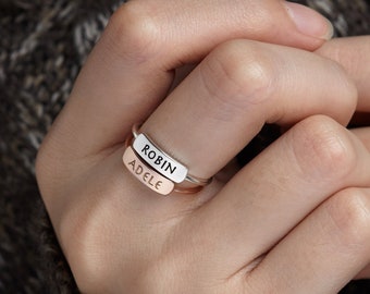 Stackable Engraved Ring • Stacking Ring • Dainty Ring • Gold Name Ring • Skinny Ring • Personalized Ring For Mother • Name Custom Jewelry