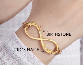 Bracelet pour maman avec noms d'enfants, bijoux prénom pour enfants, bijoux avec pierres de naissance pour maman, bracelet fête des mères, pierre de naissance, cadeau personnalisé pour les mères