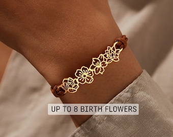 Grandma Bracelet, Custom Month Flower Bracelet , Combined Birth Flower Bracelet, Jewelry For Mom, Nana Gift, Birth Flower Jewelry