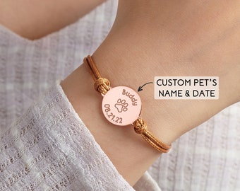 Pet Memorial Gift Bracelet, Personalized Dog Name, Loss of Dog Sympathy Gifts, Pet Remembrance, Cat Dog Mom Jewelry, Dog Mom Mother's Day