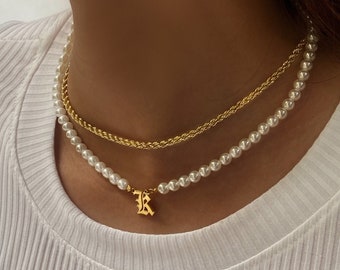 Pearl Initial Necklace, Pearl Necklace For Women, Initial Choker, Letter Necklace, Pearl Choker Necklace, Bridesmaid Gift