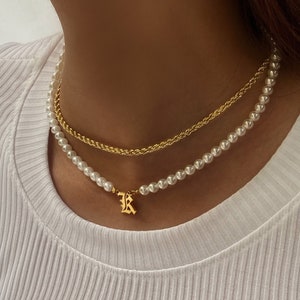 Pearl Initial Necklace, Pearl Necklace For Women, Initial Choker, Letter Necklace, Pearl Choker Necklace, Bridesmaid Gift