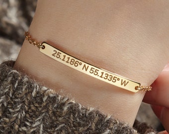 College Graduation Gift - Dainty Coordinates Bracelet - Coordinates Bar Bracelet - GPS Coordinates Bracelet - Gift For Her