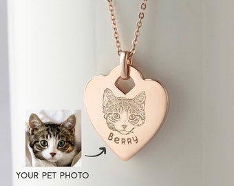 Collier de portrait de chat, collier de photo d'animal familier, cadeau de sympathie d'animal familier, bijoux commémoratifs de chat, cadeau de perte de chat, cadeau d'amant d'animal familier, collier de chien