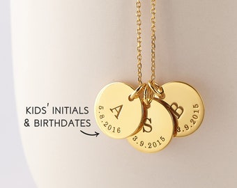 Collier d'initiales pour enfants • Collier date de naissance initiale • Collier d'initiales pour enfants • Cadeau pour la fête des Mères • Cadeau de bijoux personnalisés pour maman