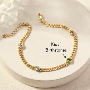 Family Birthstone Bracelet for Mom, Multiple Birthstone Jewelry, Mother&#39;s Day Bracelet, Mother Bracelet with Kids Birthstones