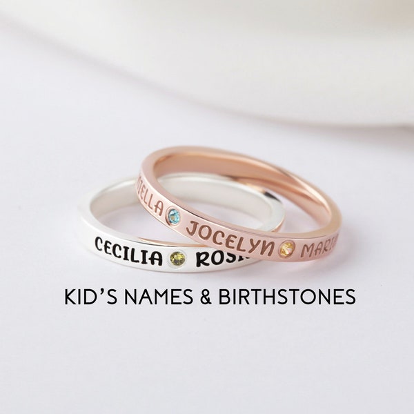 Mom Ring With Kids Names & Birthstones, Personalized Ring For Mothers Day,  Custom Birthstone Ring, Multiple Name Ring, Family Names Jewelry