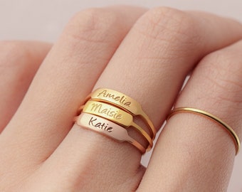 Stacked Name Ring • Stackable Rings Personalized • Stacking Rings With Names • Dainty Gold Ring • Custom Stackable Ring • Mothers Day Gifts