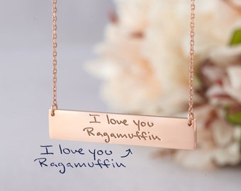 Mothers Day Gifts • Rose Gold Handwriting Necklace • Remembrance Jewelry • Silver Handwriting Engraved Gifts • Handwritten Signature