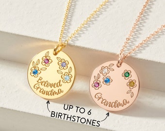 Grandchildren Birthstone Necklace, Nana Necklace With Birthstone, Grandma Birthstone Mothers Day Jewelry, Personalized Grandmother Gift