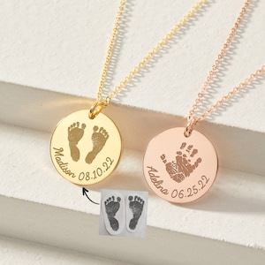 Mom Necklace With Feet, Baby Footprint Necklace, Foot Print Necklace, New Mom Gift, Foot Print Jewelry, Mothers Day Gift image 1