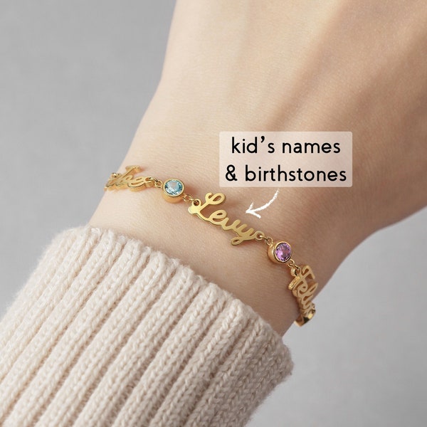 Birthstone Names Bracelet, Bracelet for Mom, Multiple Names Bracelets, Mother Jewelry, Mother's Day Gift For Mom, Custom Names Bracelet