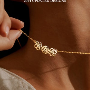 Ketting met geboortebloem, schoonmoeder ketting, familieketting voor moeder, moeder sieraden gepersonaliseerd, moeder kerstcadeau