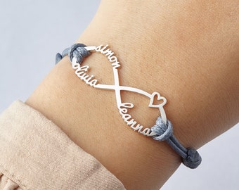 Bracelet pour maman avec noms d'enfants, noms de bracelet infini, bracelet fête des mères, bijoux prénom pour enfants, cadeau mère personnalisé