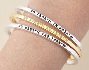 Coordinate Bracelet • Latitude Longitude Bracelet • Coordinates Gift • Gift For Her • Coordinates Jewelry • Coordinate Bangle
