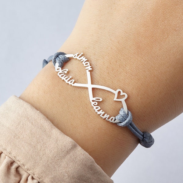 Bracelet pour maman avec noms d'enfants, noms de bracelet infini, bracelet fête des mères, bijoux prénom pour enfants, cadeau mère personnalisé