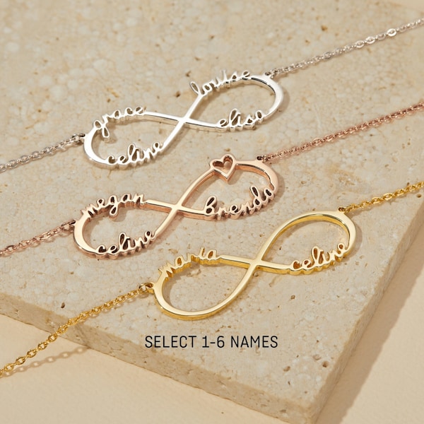 Children Name Necklace, 3 Name Necklace, Mom Necklace With Kids Names,Infinity Name Necklace,Mothers Day Jewelry,Family Custom Name Necklace