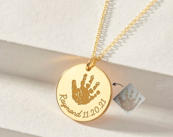 New Mother Necklace, Baby Handprint Necklace, New Mom Mothers Day Gift, Child Loss Necklace, Infant Loss Necklace, Mothers Birthday Gift