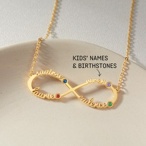 Multiple Name Necklace, Personalized Mothers Necklace, Mothers Day Presents, Gifts For Mom From Daughter, 4 Birthstone Necklace