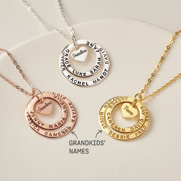 Collier grand-mère, bijoux fête des mères mamie, collier grand-mère avec noms, collier nom de famille, cadeau Grammy personnalisé, collier pour nounou