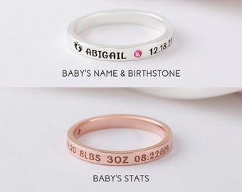 New Mom Gifts, New Mom Ring, Baby Shower Gift, First Mothers Day Gifts, Baby Stats Ring, New Mom Jewelry, Push Present For New Mom