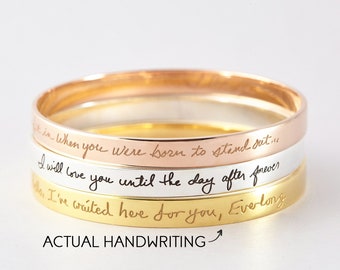 Mothers Day Handwriting Jewelry • Handwritten Bangle •  Memorial Gift • Custom Jewelry With Handwriting • Silver Handwritten Bracelet