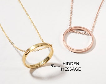 Inner Circle Necklace, Hidden Message Necklace, Engraved Ring Necklace, Bridesmaid Gifts, Custom Gift for Her, Girlfriend Necklace