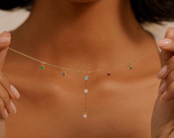 Collier en Y personnalisé avec pierres de naissance, cadeaux de sa fille pour la fête des Mères, Lariat avec pierres de naissance, bijoux avec pierres de naissance pour maman, collier des mères personnalisé