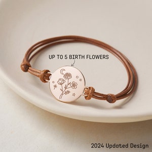 Custom Birth Flower Bracelet, Family Birth Flower Bracelet, Jewelry For Mom, Personalized Mothers Bracelet, Birthday Gifts For Mom