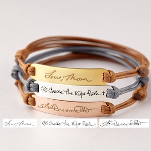 Bransoletka z ręcznie napisanym napisem, Bransoletka z ręcznie napisanym napisem ze złota 14k, Dzień Babci i Matki, Spersonalizowana bransoletka pamiątkowa, Prezent pamiątkowy, Prezent dla mamy