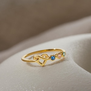 Mom Birthstone Ring, Custom Heart Birthstones Ring, Dainty Birthstones Ring, Christmas Gift For Mom, Personalized Jewelry For Her