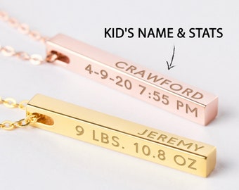 Baby Stats Necklace, New Mom Necklace Bar, New Mom Gift, New Mom Jewelry, New Mom Birthday Gift, Gift For New Mom