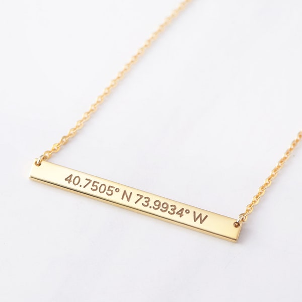 GPS Necklace, Longitude Latitude Jewelry, Coordinates Gift, Bar Necklace Personalized, Daughter Birthday Gift, Personalized Gift For Her
