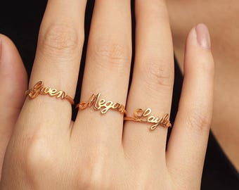 Stackable Mother's Rings • Stacking Name Ring • Silver Name Ring • Personalized Name Jewelry • Gift for Mom Kid Name • Gold Name Ring CNR