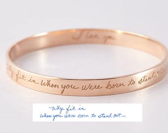 Handwriting bracelet • Custom handwriting jewelry • Handwritten bangle cuff in sterling silver • Handwritten cuff bangle CHB08