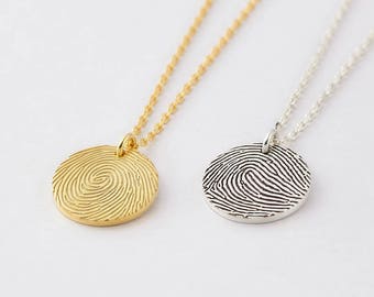 Dainty Thumbprint Necklace, Engraved Fingerprint Charm, Custom Fingerprint Pendant,  Memorial Jewelry, Bereavement Necklace