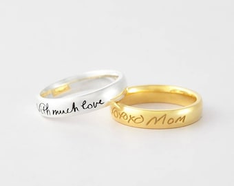 Actual handwriting ring, Mothers Day Handwriting Jewelry, Personalized Women Ring, Engraved Ring Sterling Silver, Handwritten Ring