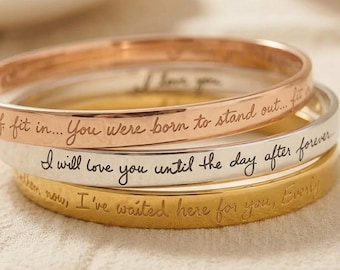 Engraved Bangle Bracelet,  Actual Handwriting, Personalized Handwriting Bracelet, Keepsake Jewelry, Nana Gifts, Engraved Name Bracelet